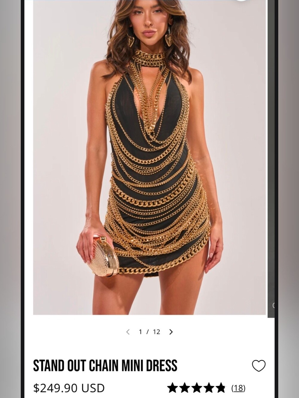 AKIRA Black & Gold Chain-Detail Mini Dress